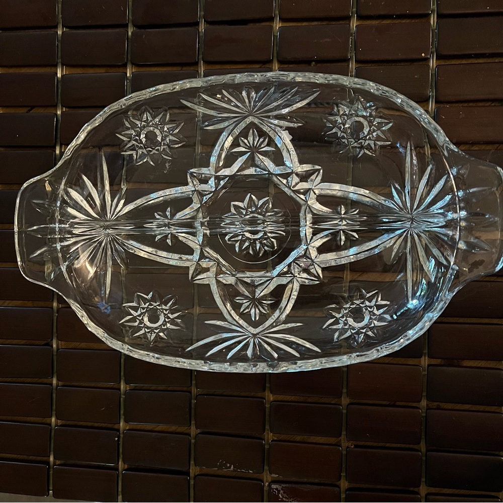 Early American Pressed Glass Divided Dish MCM Star Pattern